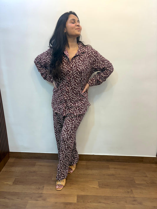 Wine Rose Co - ord Set